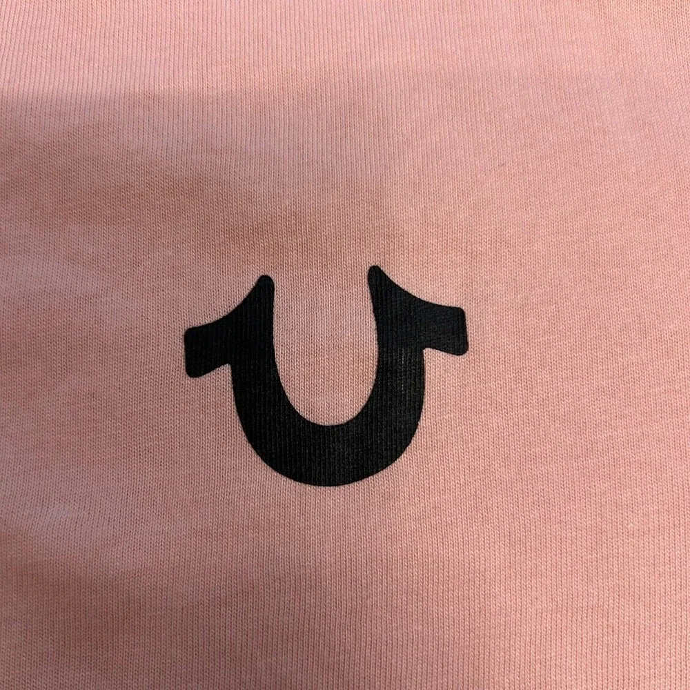 NWT True Religion Polo Shirt Mens Small Pink Logo Trim Relaxed Fit Cotton Tee